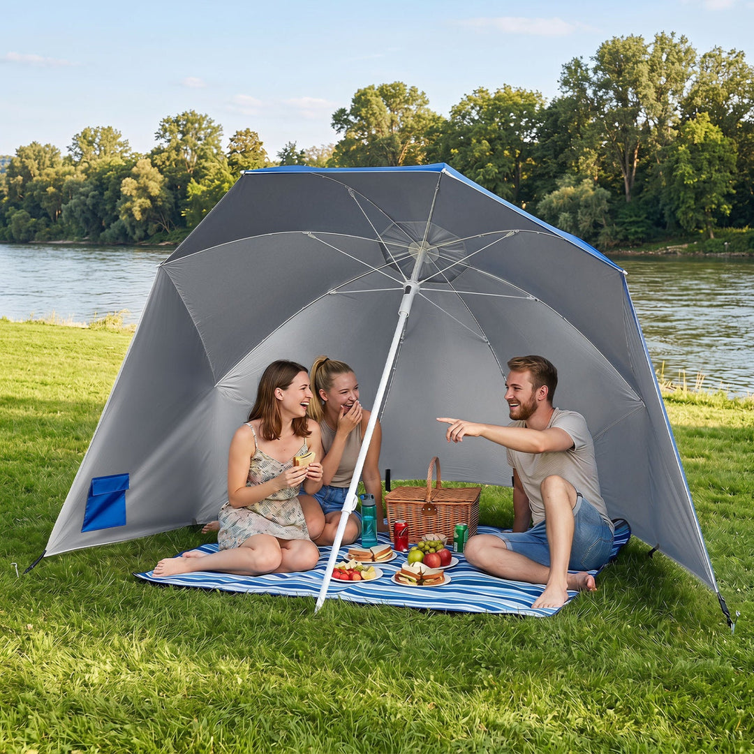 Beach Shelter Umbrella with Side Panels UPF 50+ 6.5 ft