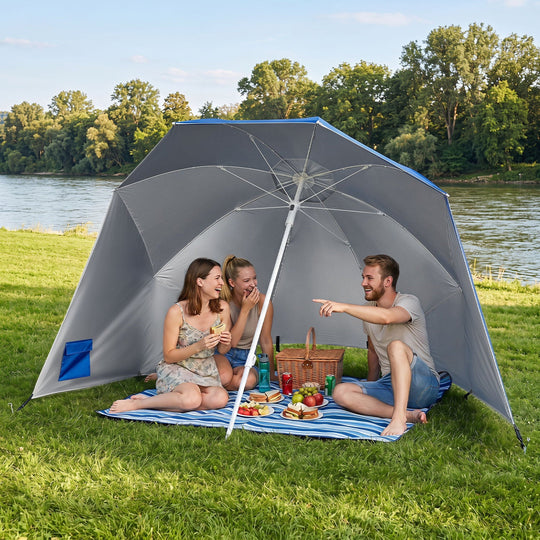 Beach Shelter Umbrella with Side Panels UPF 50+ 6.5 ft