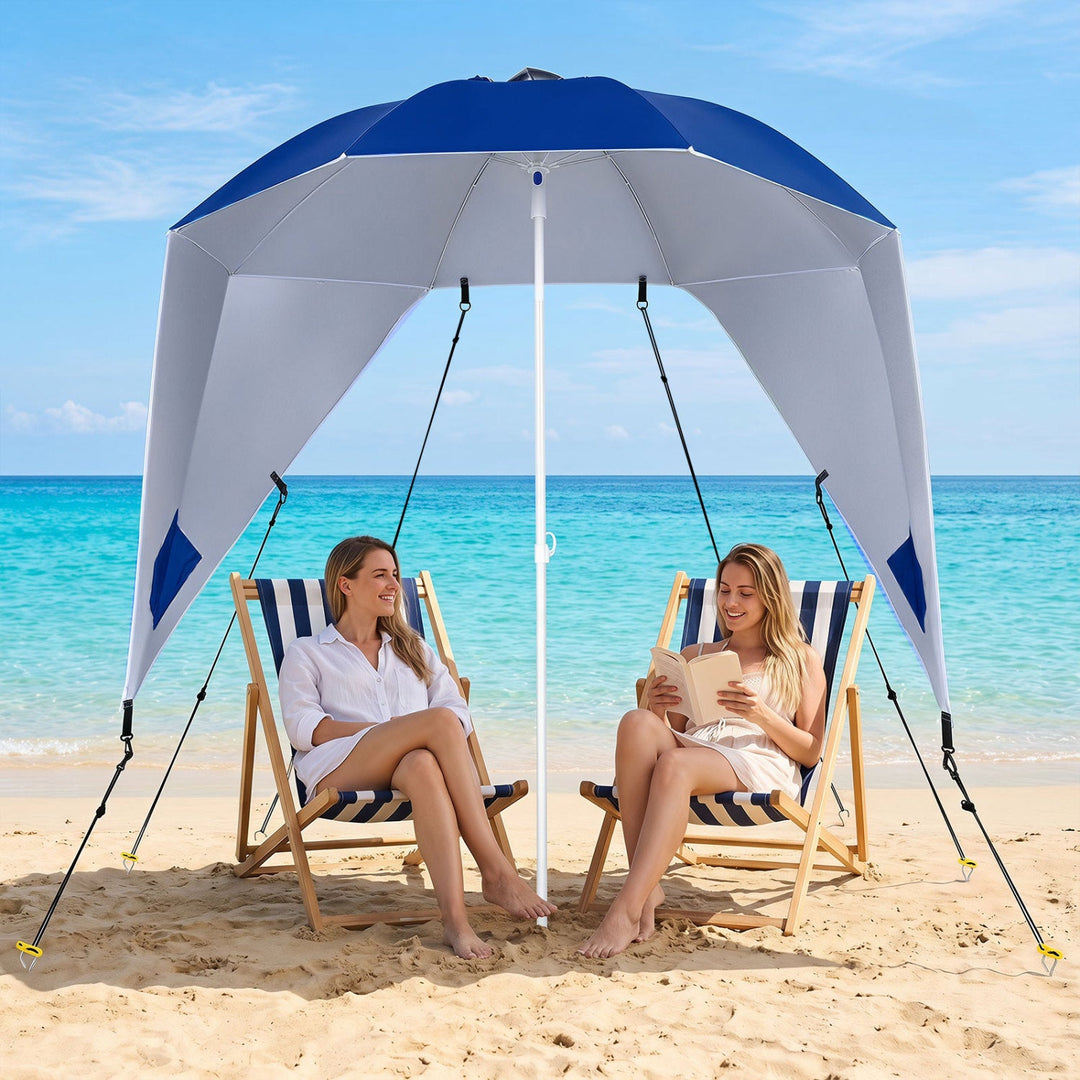 Beach Shelter Umbrella with Side Panels UPF 50+ 6.5 ft