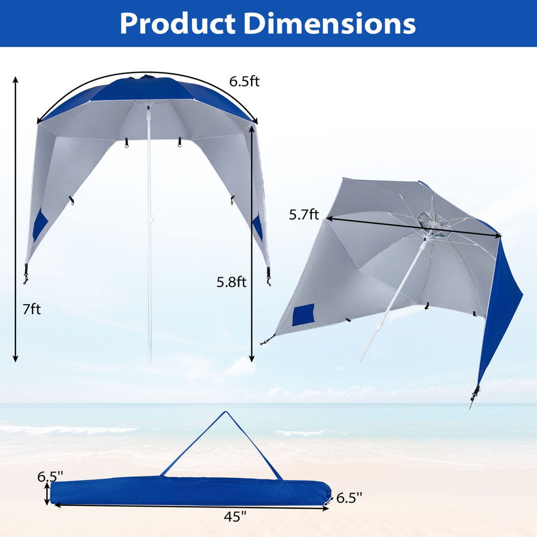 Beach Shelter Umbrella with Side Panels UPF 50+ 6.5 ft