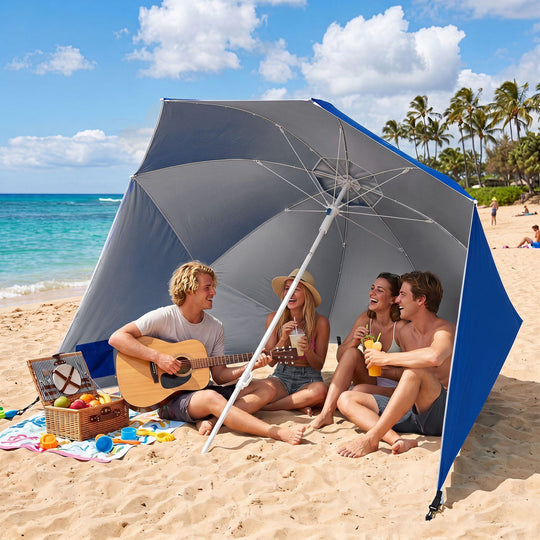 Beach Shelter Umbrella with Side Panels UPF 50+ 6.5 ft