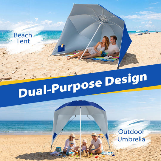 Beach Shelter Umbrella with Side Panels UPF 50+ 6.5 ft