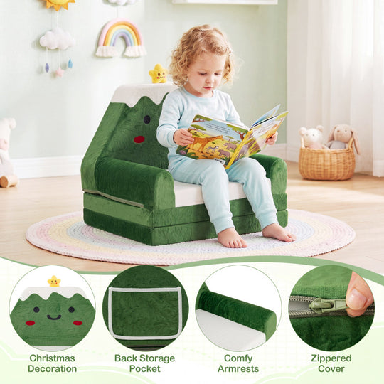 2-in-1 Convertible Kids Sofa to Lounger with Christmas Patterns