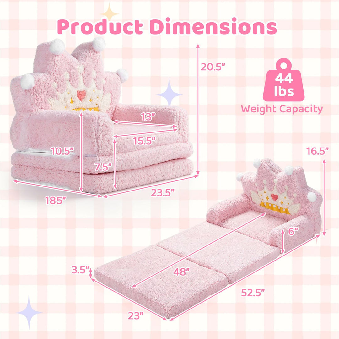 2-in-1 Foldable Kids Sofa Bed with Washable Removable Slipcover for Toddlers-Pink