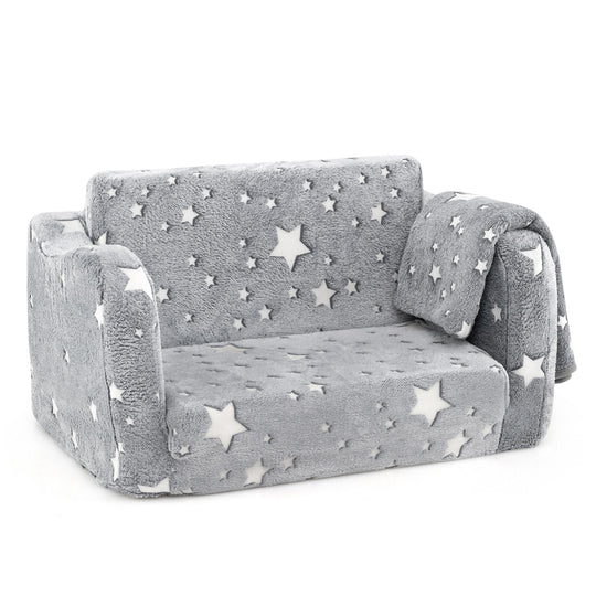 2-in-1 Folding Kids Couch with Blanket Glow in the Dark-Gray