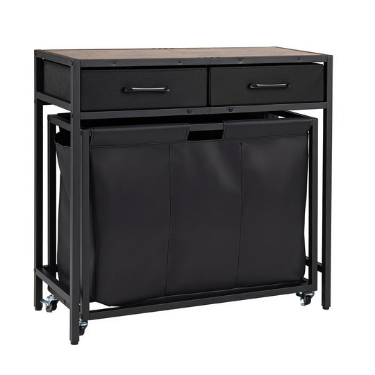 2-in-1 Laundry Basket Organizer with 2 Removable Fabric Drawers 3 Sections and Wheels