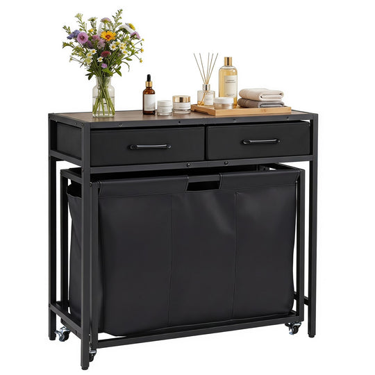 2-in-1 Laundry Basket Organizer with 2 Removable Fabric Drawers 3 Sections and Wheels