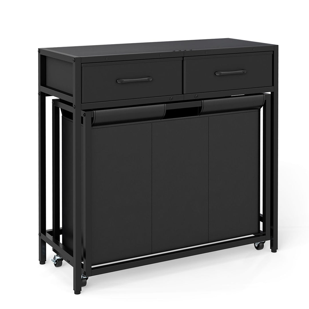 2-in-1 Laundry Basket Organizer with 2 Removable Fabric Drawers 3 Sections and Wheels