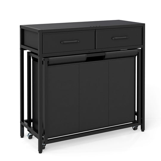 2-in-1 Laundry Basket Organizer with 2 Removable Fabric Drawers 3 Sections and Wheels
