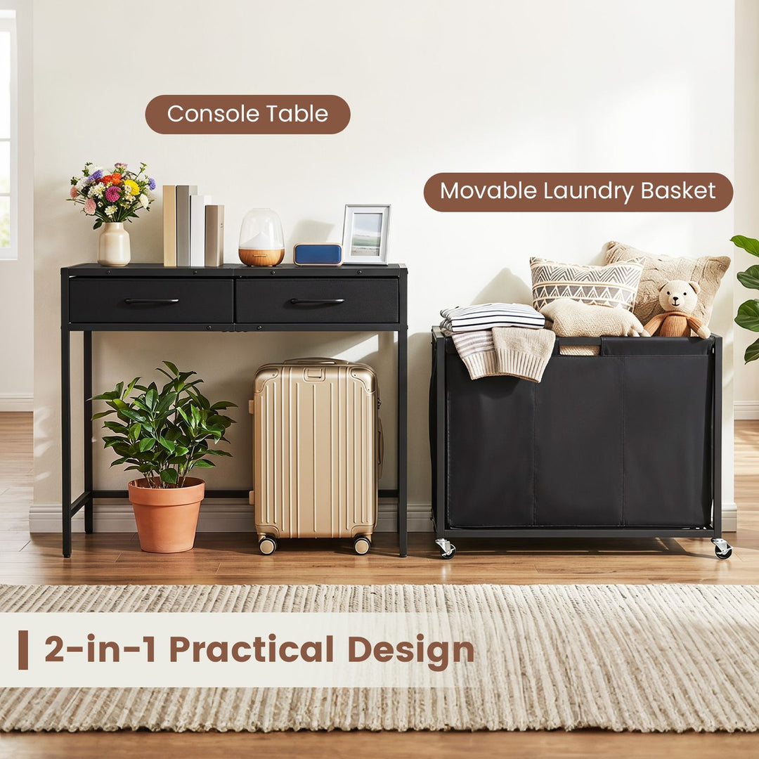 2-in-1 Laundry Basket Organizer with 2 Removable Fabric Drawers 3 Sections and Wheels
