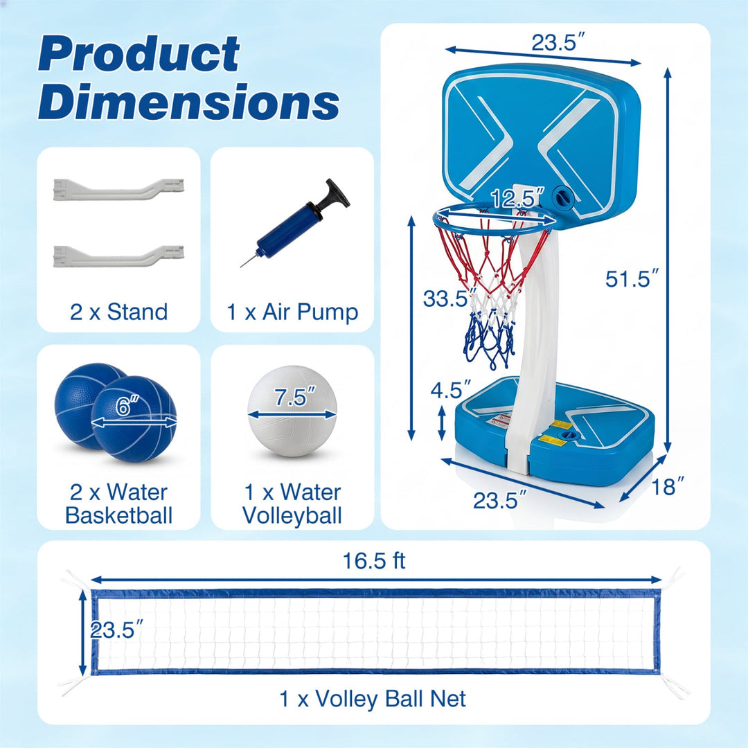 2-in-1 Pool Basketball Hoop & Volleyball Net with Weighted Base
