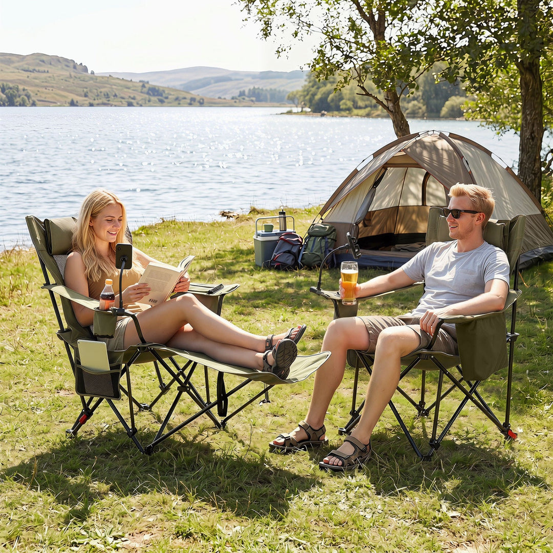 Reclining Camping Chair with Adjustable Backrest & Footrest