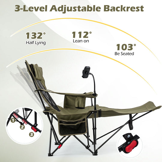 Reclining Camping Chair with Adjustable Backrest & Footrest