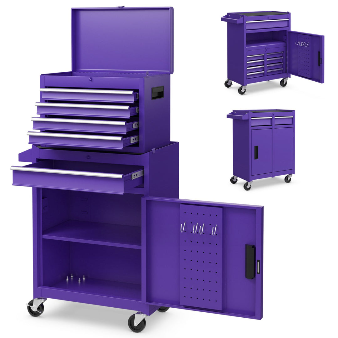 2-in-1 Tool Chest and Cabinet with 5 Sliding Drawers-Black