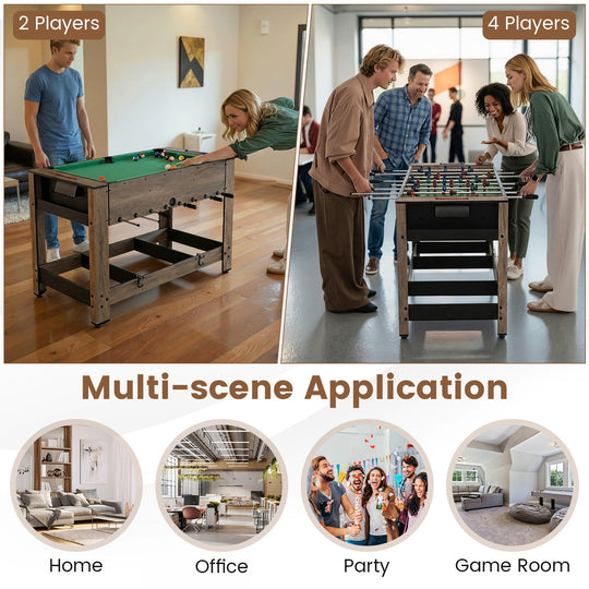 2-in-1 Swivel Foosball and Pool Combo Game Table -Natural