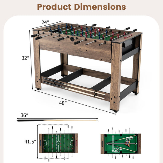 2-in-1 Swivel Foosball and Pool Combo Game Table -Natural