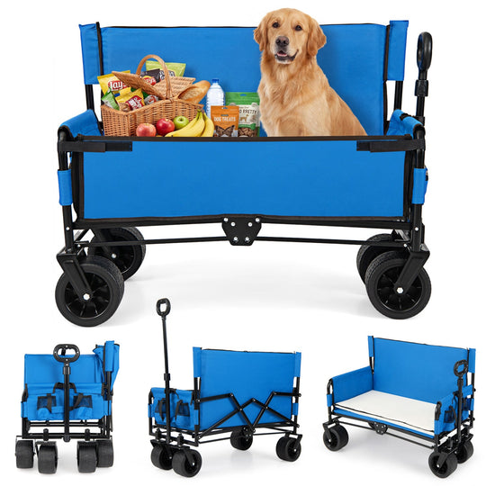 2-in-1 Collapsible Wagon Bench Seat with Adjustable Handle