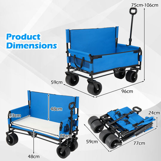 2-in-1 Collapsible Wagon Bench Seat with Adjustable Handle