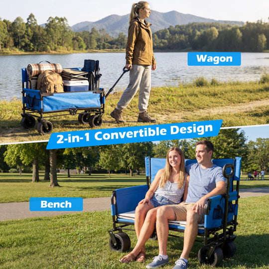 2-in-1 Collapsible Wagon Bench Seat with Adjustable Handle