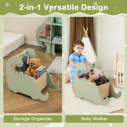 2 in 1 Wooden Baby Push Walker with Pine Wood Handle-Green