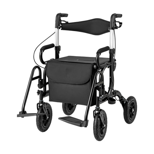 2-in-1 Foldable Rollator Walker with Seat abd 9 Inch Pneumatic Tires for Seniors