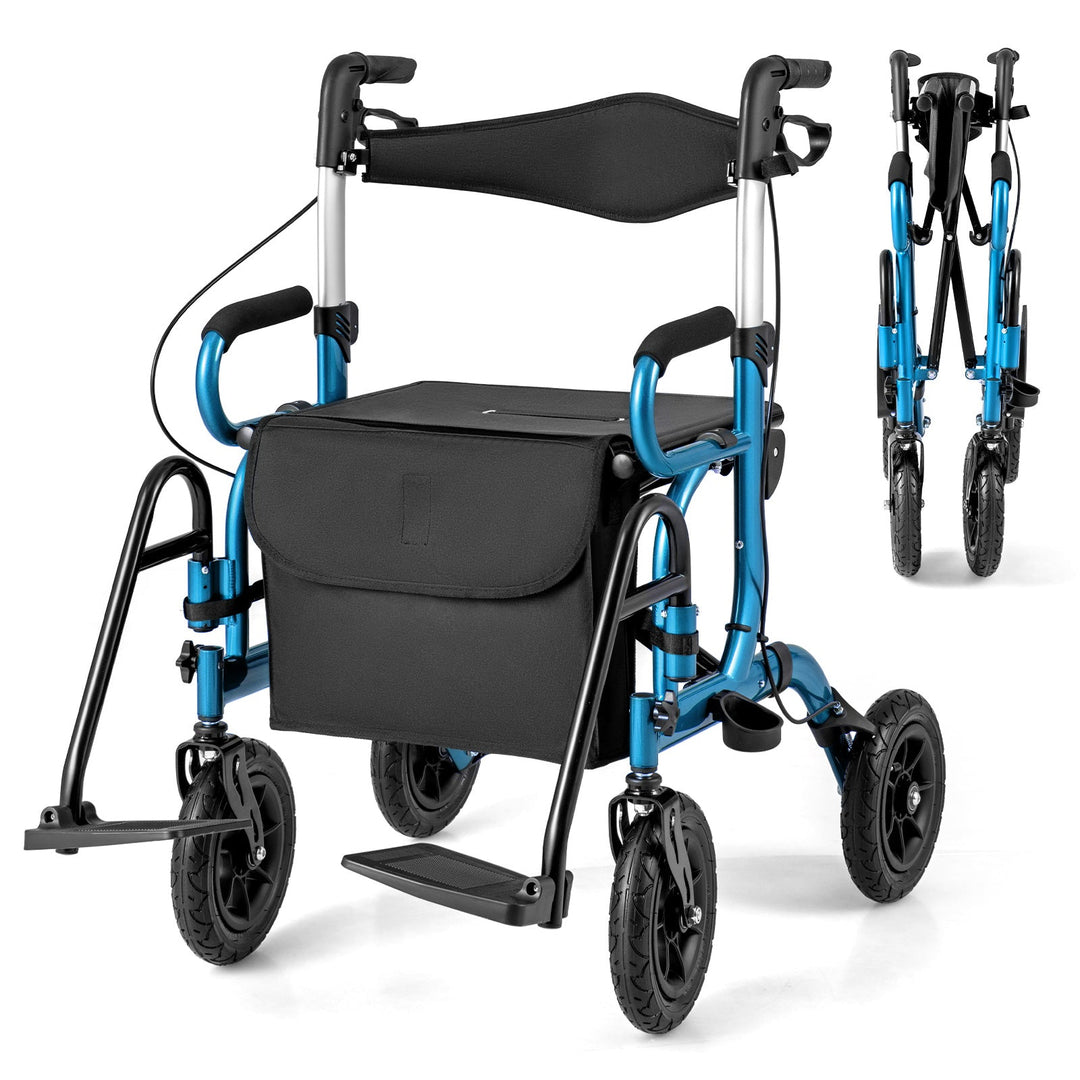 2-in-1 Foldable Rollator Walker with Seat abd 9 Inch Pneumatic Tires for Seniors