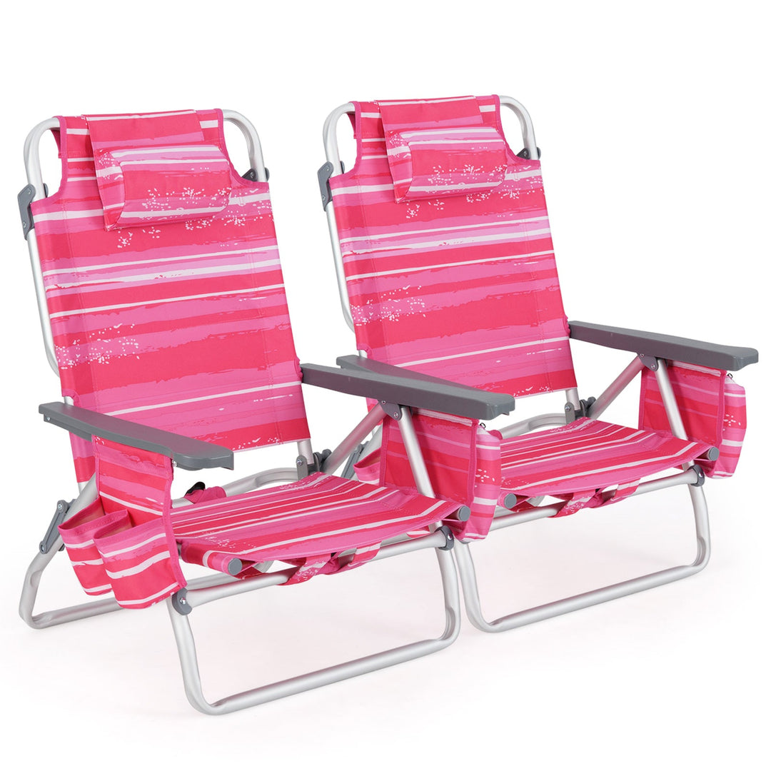 2 Pieces Folding Backpack Beach Chair with Pillow-Pink