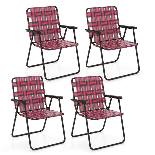 4 Pieces Folding Beach Chair Camping Lawn Webbing Chair-Red