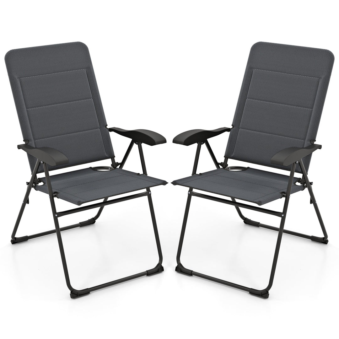 2 Pieces Outdoor Folding Patio Chairs with Adjustable Backrests for Bistro and Backyard