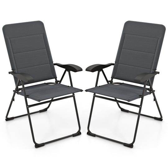 2 Pieces Outdoor Folding Patio Chairs with Adjustable Backrests for Bistro and Backyard