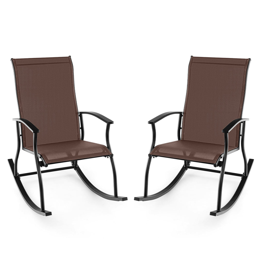 2 Pieces Outdoor Rocking Chairs with Breathable Backrest