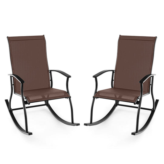 2 Pieces Outdoor Rocking Chairs with Breathable Backrest