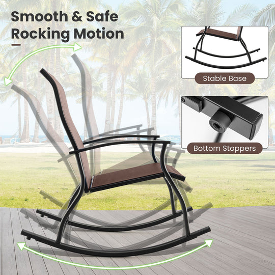 2 Pieces Outdoor Rocking Chairs with Breathable Backrest