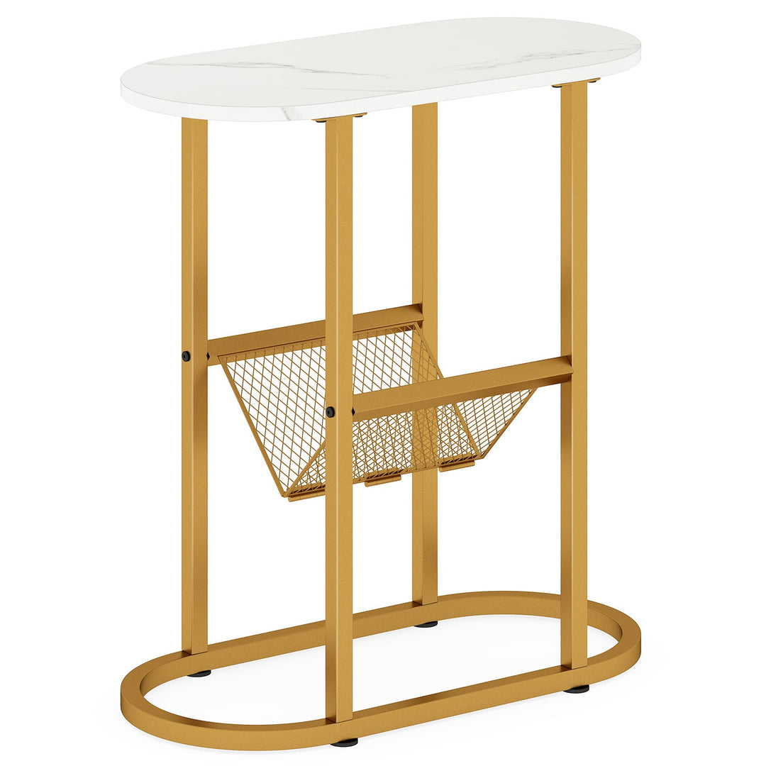 2-tier Oval Narrow Bedside End Table