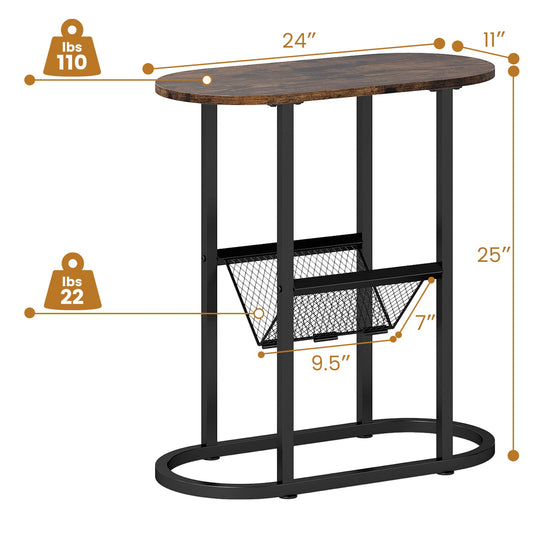 2-tier Oval Narrow Bedside End Table