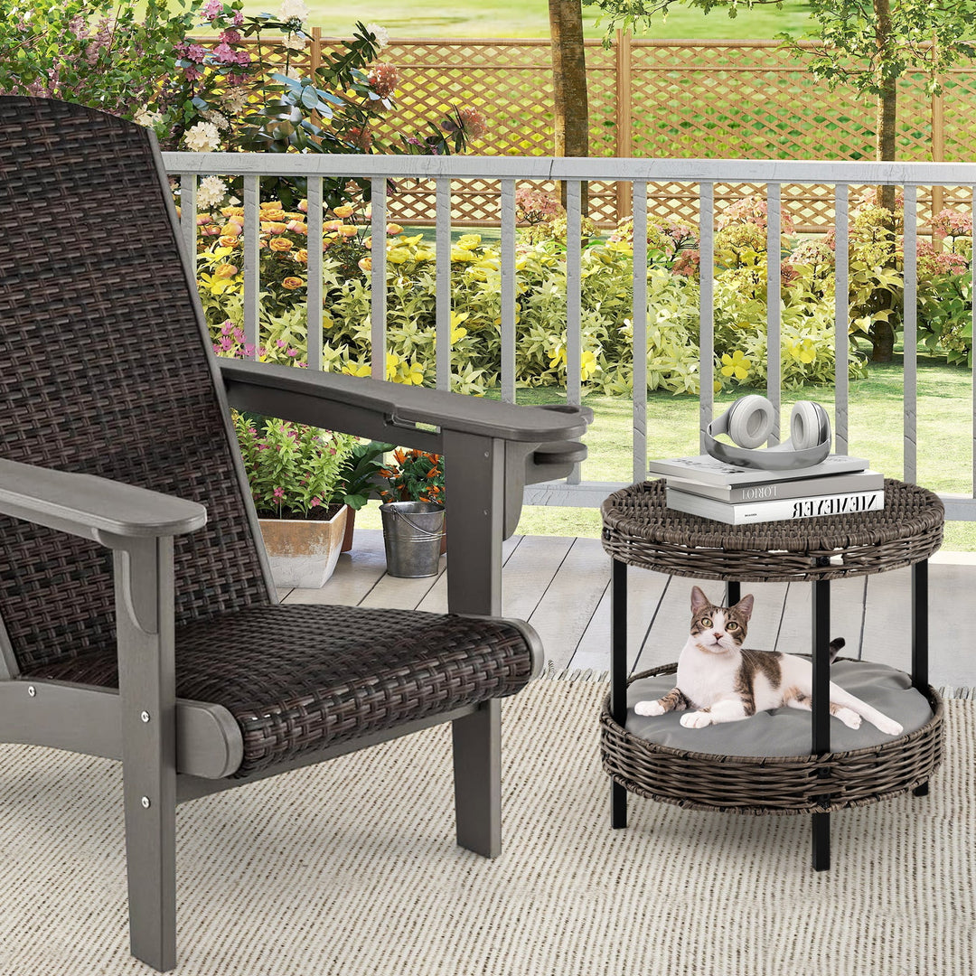 2-tier Rattan Cat Nest with Removable Padded Cushion-Gray