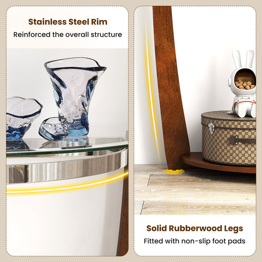 2-tier Tempered Glass Console Table with Clear Glass Top and Open Shelf