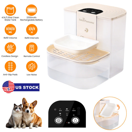Smart Pet Water Fountain Automatic Cat Water Dispenser 4.5L Cordless Rechargeable Dog Water Fountain Self-Refill with 3 Adjustable Volume 3 Time Inter