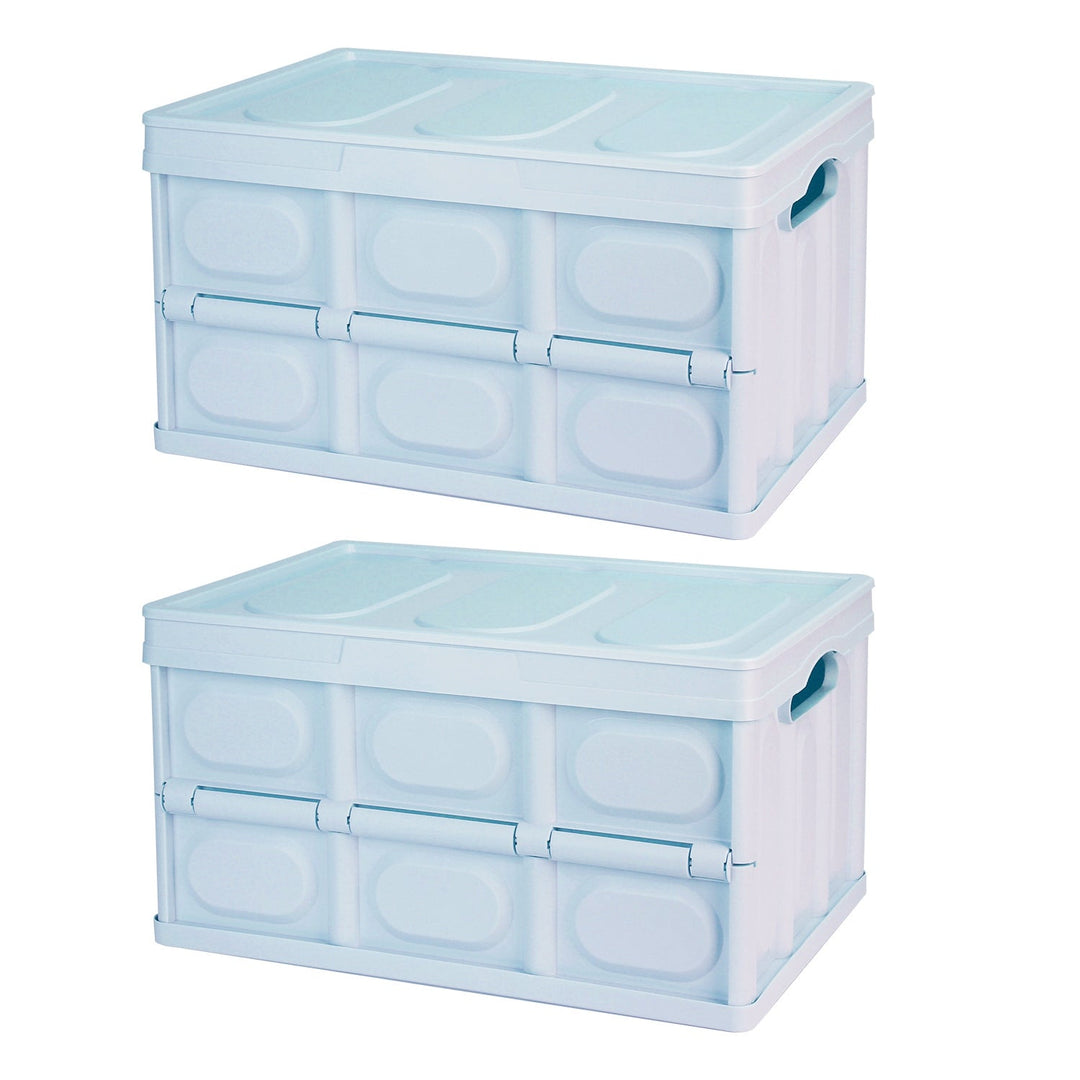 2Pcs 56L Collapsible Storage Bins With Dustproof Lid Waterproof Interior Bag Handle Stackable Storage Box Container Utility Organizer Crate For Campin