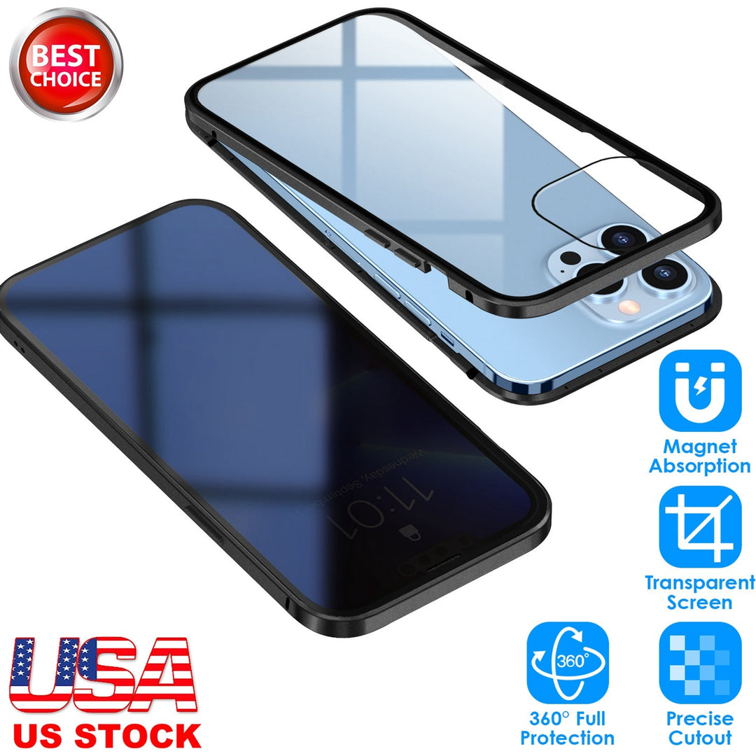 Privacy Magnetic Phone Case 360¡ Full Protection Anti Spy Phone Cover Double Sided Tempered Glass Magnet Absorption Fit for IOS Phone 13 Pro
