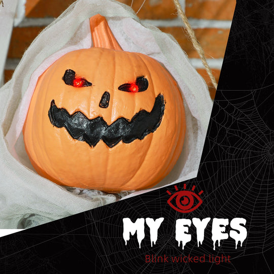 47-Inch Hanging Pumpkin Ghost with Sound Activation & Red Eyes
