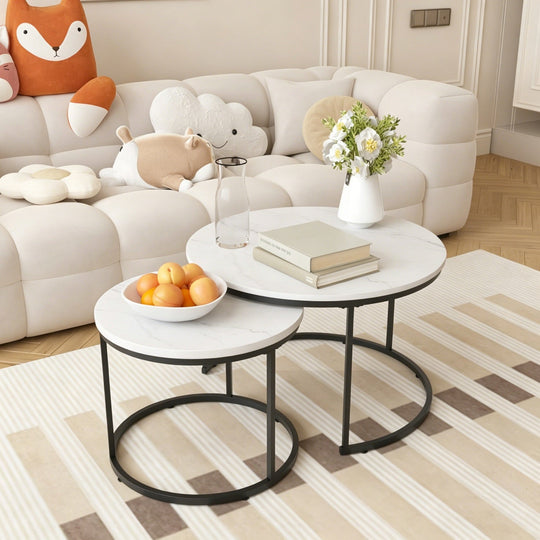 Nesting Coffee Table Set of 2 with Marble Pattern Tops