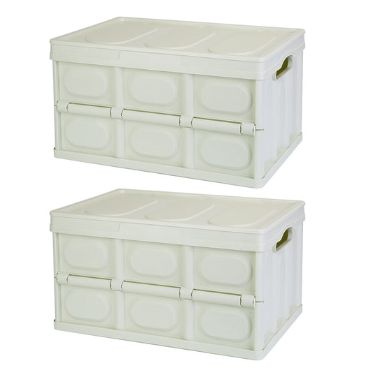 2Pcs 56L Collapsible Storage Bins With Dustproof Lid Waterproof Interior Bag Handle Stackable Storage Box Container Utility Organizer Crate For Campin