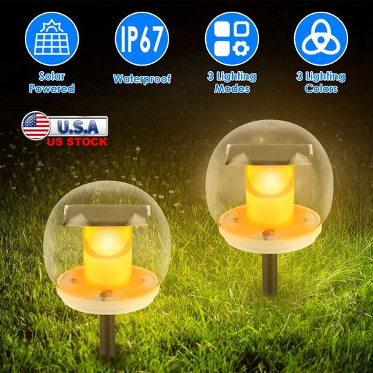 2Pcs Solar Floating Pool Lights Solar Flame Stake Lights IP67 Waterproof Outdoor Globe Ball Lights With 3 Lighting Colors Modes For Pool Garden Patio