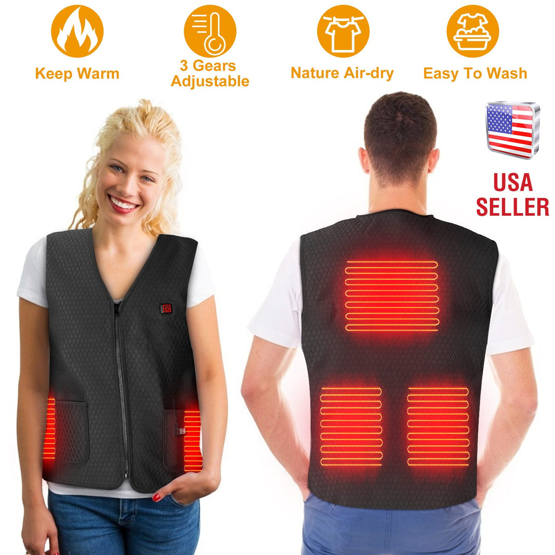 Heat Jacket Vest 3 Heating Gear Adjustable USB Heated Vest Warm Heat Coat Vest w/ 5 Heating Zones For Men Women Winter Outdoor Activity