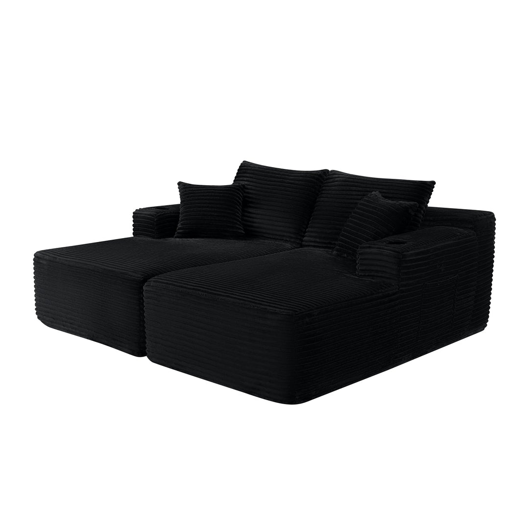 Sectional Couch with Double Chaise Lounge and Cup Holders