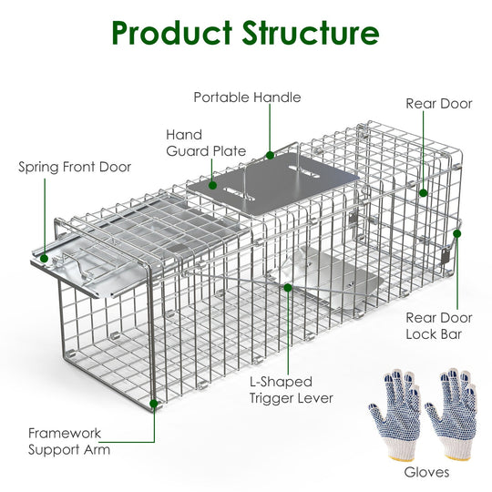 2PCS Folding Humane Animal Trap Cages for Cats, Rabbits & Squirrels