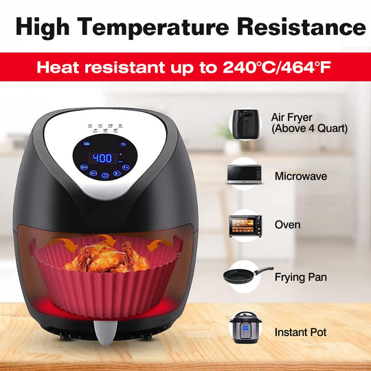 3Pcs Reusable Foldbale Air Fryer Silicone Pot 464¡F Heat Resistant Round Replacement of Parchment Liners 3 Food Grade Baking Basket Pans for 4+Quart A
