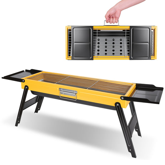 Portable Folding Charcoal Grill with Side Shelves
