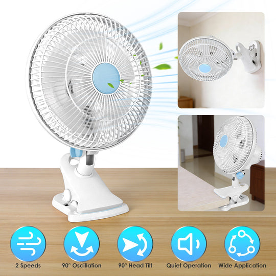 8.66" Clip On Fan with 90° Oscillation & 2 Speed Settings